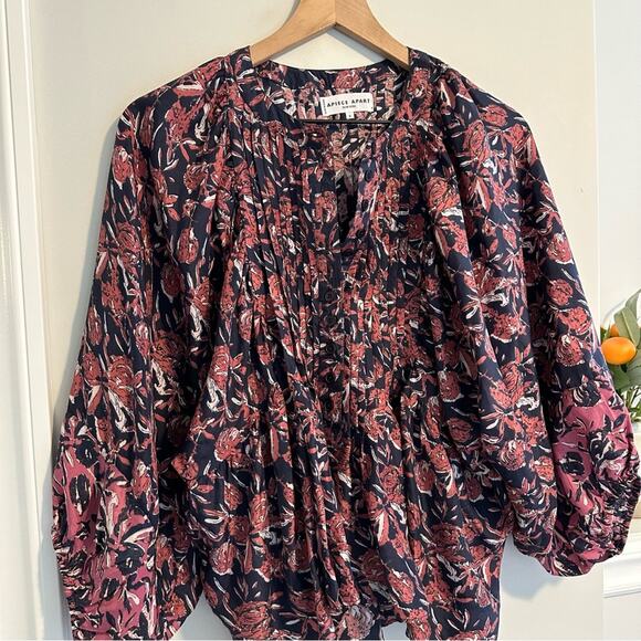 Apiece Apart Blue Red Floral Silk Blouse 4 - Picture 9 of 9